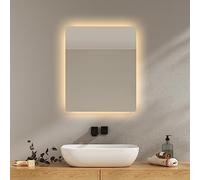 EMKE Miroir Lumineux de Salle de Bain Rétro-éclairé 60 x 50 cm avec Interrupteur à Bouton, Anti-buée, Lumière Blanche Froide et Chaude