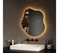 EMKE Miroir Lumineux Salle de Bain 50 x 45 cm, sans Cadre Miroir Salle de Bain avec Interrupteur Tactile,Antibuée,Fonction mémoire,3 Heures d'arrêt Automatique,3 Couleurs de lumière LED