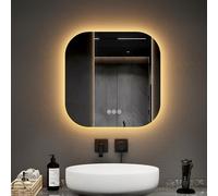 EMKE Miroir Lumineux Salle de Bain 50 x 50 cm, sans Cadre,Antibuée | Miroir Salle de Bain Carré avec 3 Boutons tactiles,Fonction mémoire,3 Heures d'arrêt Automatique,3 Couleurs de lumière LED