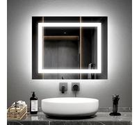 EMKE Miroir Lumineux Salle de Bain 50x60 cm avec Interrupteur à Bouton, Anti-buée, Deux Couleurs Lumière Blanche Froide 6500K/Chaude 3000K Miroir Salle de Bain avec Fonction mémoire