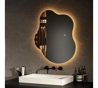 EMKE Miroir Lumineux Salle de Bain 60 x 50 cm, sans Cadre Miroir Salle de Bain avec Interrupteur Tactile,Antibuée,Fonction mémoire,3 Heures d'arrêt Automatique,3 Couleurs de lumière LED