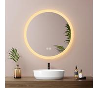 EMKE Miroir Salle de Bain LED Rond 50 cm, avec Interrupteur Tactile, Fonction Anti-buée, Trois Couleurs claires