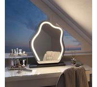 EMKE Miroir Maquillage Lumineux 58.2x45cm,Forme Irrégulière,Miroir LED Maquillage avec Touch+3 Couleurs claires+Fonction mémoire,Base Amovible et Support réglable,Miroir Maquillage (Noir)