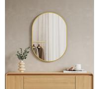 EMKE Miroir Mural Ovale 50x70 cm - Miroir de Salle de Bain avec Cadre Doré Élégant, Miroir Décoratif Horizontal ou Vertical pour Tous Les Espaces