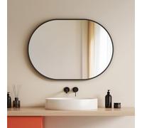 EMKE Miroir Mural Ovale Noir 50 x 70 cm - Miroir Horizontal/Vertical avec Cadre Noir - Miroir Décoratif HD pour Couloir/Salle de Bain/Salon