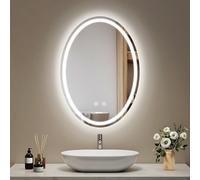 EMKE Miroir Ovale Salle de Bain avec éclairage 50x70 cm, Anti-Buée, 3 Couleurs de lumière réglables, Interrupteur Tactile,Miroir LED Salle de Bain,Extinction Automatique après 3