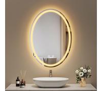 EMKE Miroir Ovale Salle de Bain avec éclairage 60x80 cm, Anti-Buée, 3 Couleurs de lumière réglables, Interrupteur Tactile,Miroir LED Salle de Bain,Extinction Automatique après 3