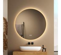 EMKE Miroir Rond de Salle de Bain avec Éclairage, 70 cm - Miroir LED avec 3 Couleurs de Lumière Dimmer, Interrupteur Tactile et Mémoire - Miroir Rond pour la Salle de Bain