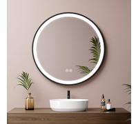 EMKE Miroir Rond LED 60 cm, Cadre Noir, Sangle en Amovible