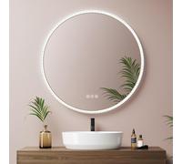 EMKE Miroir Rond Salle de Bain 3 en 1 avec LED 60 cm, Miroir Rond LED avec Interrupteur Tactile et Anti-buée et Fonction mémoire,Lumière Tricolore réglable (Champagne)