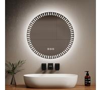 EMKE Miroir Rond Salle de Bain LED rétro-éclairé, diamètre 60 cm, avec Anti-buée+Interrupteur Tactile+3 Couleurs de lumière Variable, Miroir Rond décoratif à la Mode,Miroir Salle de Bain