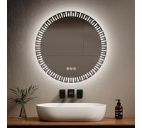 EMKE Miroir Rond Salle de Bain LED rétro-éclairé, diamètre 70 cm, avec Anti-buée+Interrupteur Tactile+3 Couleurs de lumière Variable, Miroir Rond décoratif à la Mode,Miroir Salle de Bain