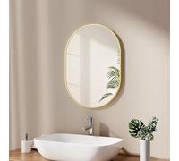 EMKE Miroir Salle de Bain 45x60cm, Miroir Mural Salle de Bain avec Cadre en Or Brossé, Miroir Mural Ovale, Horizontal/Vertical, pour Salle de Bain, Couloir, Salon, Chambre à Coucher, WC Invités