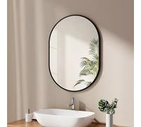 EMKE Miroir Salle de Bain 60x80cm, Miroir Mural Salle de Bain Cadre Noir, Miroir Mural Ovale, Horizontal/Vertical, pour Salle de Bain, Couloir, Salon, Chambre, WC Invités