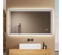 EMKE Miroir Salle de Bain, Anti-Buée,100x60cm,Miroir LED Salle de Bain Interrupteur Tactile, 6500K, Mémoire, Arrêt Automatique 3H, Miroir Lumineux Moderne IP44
