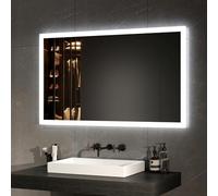 EMKE Miroir Salle de Bain avec Eclairage 100 x 60 cm,Miroir LED Salle de Bain,Anti-buée,Interrupteur à Bouton, Miroir Lumineux Salle de Bain,Lumière Blanche Froide/Chaude,Miroir Salle de Bain