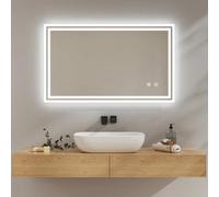 EMKE Miroir Salle de Bain avec Éclairage 100x60 cm, Anti-Buée, Interrupteur Tactile, Miroir Salle de Bain Blanc Froid Dimmable, Fonction Mémoire, Arrêt Automatique après 3 Heures, Miroir LED