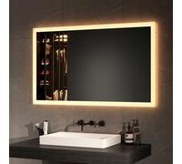 EMKE Miroir Salle de Bain avec Eclairage 100x60 cm,Miroir LED Salle de Bain,Anti-buée,Interrupteur à Bouton, Miroir Lumineux Salle de Bain,Lumière Blanche Froide/Chaude,Miroir Salle de Bain