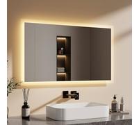 EMKE Miroir Salle de Bain avec éclairage,100x60cm, Interrupteur Mécanique, Bouton Antibuée Indépendant,3000K/6500K, Horizontale/Verticale, Miroir LED,Facile à Installer