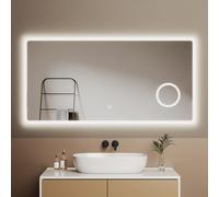 EMKE Miroir Salle de Bain avec éclairage 120x60 cm, Interrupteur Tactile | Miroir de grossissement 3X, mémoire,économique, IP44,Installation Facile,Miroir Salle de Bain LED, 6500K