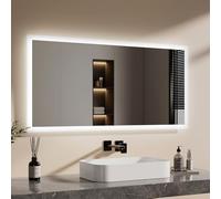 EMKE Miroir Salle de Bain avec éclairage,120x60cm, Interrupteur Mécanique, Bouton Antibuée Indépendant,3000K/6500K, Horizontale/Verticale, Miroir LED,Facile à Installer