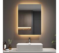 EMKE Miroir Salle de Bain avec Éclairage, 45x60 cm - Miroir de Salle de Bain Anti-Buée, 2 Couleurs de Lumière (Blanc Chaud/Blanc Froid), Bouton, Installation Horizontale/Verticale