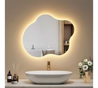 EMKE Miroir Salle de Bain avec éclairage 50 x 60 cm, Anti-buée, Miroir LED asymétrique avec Touche, 3 Couleurs de lumière réglables, économiseur d’énergie LED,Fonction Mémoire