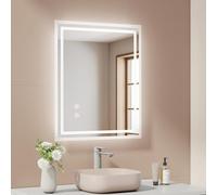 EMKE Miroir Salle de Bain avec Éclairage 50x60 cm, Anti-Buée, Mémoire | Interrupteur Tactile, Miroir Salle de Bain Blanc Froid Dimmable, Arrêt Automatique après 3 Heures, Miroir LED