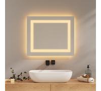 EMKE Miroir Salle de Bain avec Eclairage, 50x60 cm, Antibuée, Lumière Bicolore Chaud/Froid, Miroir Salle de Bain,Interrupteur Mécanique, Miroir LED Salle de Bain, Horizontale ou Verticale