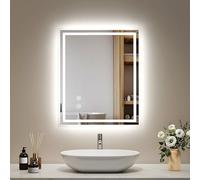 EMKE Miroir Salle de Bain avec Éclairage 50x60cm,Anti-Buée, Interrupteur Tactile, 6500K Luminosité réglable, Fonction Mémoire, Miroir Lumineux Salle de Bain