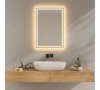 EMKE Miroir Salle de Bain avec Éclairage, 50x70 cm, Anti-Buée, 2 Températures de Couleur (Blanc Chaud/Blanc Froid), Interrupteur à Bascule, Horizontale/Verticale, Miroir LED,IP44