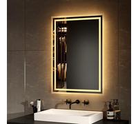 EMKE Miroir Salle de Bain avec Eclairage,50x70 cm avec Interrupteur à Bouton, Anti-buée,Miroir Salle de Bain, Lumière Blanche Froide/Chaude,Horizontale/Verticale,Miroir LED Salle de Bain