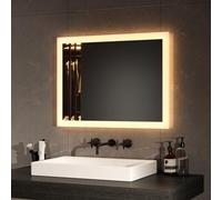 EMKE Miroir Salle de Bain avec Eclairage 60x45 cm,Miroir LED Salle de Bain,Anti-buée,Interrupteur à Bouton, Miroir Lumineux Salle de Bain,Lumière Blanche Froide/Chaude,Miroir Salle de Bain