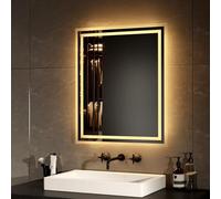 EMKE Miroir Salle de Bain avec Eclairage, 60x50 cm avec Interrupteur à Bouton, Anti-buée,Miroir Salle de Bain, Lumière Blanche Froide/Chaude,Horizontale/Verticale,Miroir LED Salle de Bain
