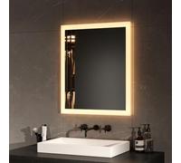 EMKE Miroir Salle de Bain avec Eclairage 60x50 cm,Miroir LED Salle de Bain,Anti-buée,Interrupteur à Bouton, Miroir Lumineux Salle de Bain,Lumière Blanche Froide/Chaude,Miroir Salle de Bain