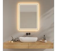 EMKE Miroir Salle de Bain avec Éclairage, 60x80 cm, Anti-Buée, 2 Températures de Couleur (Blanc Chaud/Blanc Froid), Interrupteur à Bascule, Horizontale/Verticale, Miroir LED,IP44