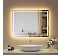 EMKE Miroir Salle de Bain avec Éclairage 60x80cm,Anti-buée, 3 Couleurs et Dimmable, Interrupteur Tactile, Fonction Mémoire, IP44,Miroir Salle de Bain