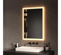 EMKE Miroir Salle de Bain avec Eclairage 70x50 cm,Miroir LED Salle de Bain,Anti-buée,Interrupteur à Bouton, Miroir Lumineux Salle de Bain,Lumière Blanche Froide/Chaude,Miroir Salle de Bain