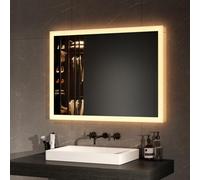 EMKE Miroir Salle de Bain avec Eclairage 80 x 60 cm,Miroir LED Salle de Bain,Anti-buée,Interrupteur à Bouton, Miroir Lumineux Salle de Bain,Lumière Blanche Froide/Chaude,Miroir Salle de Bain