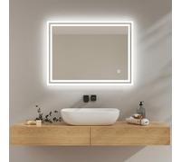 EMKE Miroir Salle de Bain avec Éclairage 80x60 cm, Miroir LED,3 Couleurs de Lumière Dimmables(Lumière Blanche Chaude/Froide/Neutre), Fonction Anti-buée, Interrupteur Tactile, Miroir Mural