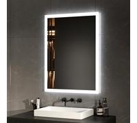 EMKE Miroir Salle de Bain avec Eclairage 80x60 cm,Miroir LED Salle de Bain,Anti-buée,Interrupteur à Bouton, Miroir Lumineux Salle de Bain,Lumière Blanche Froide/Chaude,Miroir Salle de Bain
