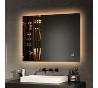 EMKE Miroir Salle de Bain avec Eclairage 80x60cm,Anti-buée+Interrupteurs Tactiles+3 Couleurs Claires+Fonction Mémoire,Miroir Salle de Bain à Rétroéclairage LED