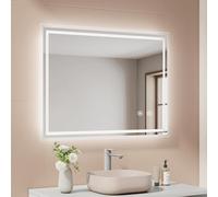 EMKE Miroir Salle de Bain avec Éclairage 90x70 cm, Anti-Buée, Mémoire | Interrupteur Tactile, Miroir Salle de Bain Blanc Froid Dimmable, Arrêt Automatique après 3 Heures, Miroir LED