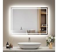 EMKE Miroir Salle de Bain avec Éclairage 90x70cm,Anti-Buée, Interrupteur Tactile, 6500K Luminosité réglable, Fonction Mémoire, Miroir Lumineux Salle de Bain
