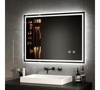 EMKE Miroir Salle de Bain avec eclairage 90x70cm, Anti-buée,Miroir LED Salle de Bain, lumière Blanche Froide,Fonction mémoire,horizontalement ou verticalement,Miroir Salle de Bain