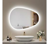 EMKE Miroir Salle de Bain avec éclairage, Anti-buée,60x80 cm,Miroir LED asymétrique,3 Couleurs, luminosité réglable, Fonction mémoire,Extinction Automatique après 3 Heures