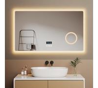 EMKE Miroir Salle de Bain avec éclairage,Anti-buée, Miroir de Salle de Bain avec 3 Couleurs de lumière dimmables, 100x60 cm, Bluetooth, Miroir cosmétique 3X, Fonction mémoire,Horloge