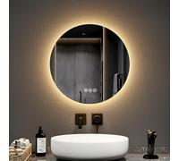 EMKE Miroir Salle de Bain avec Éclairage Rond 50 cm, avec Anti-buée+Interrupteur Tactile, Miroir LED rétro-éclairé, 3 Couleurs de lumière Variable Miroir Salle de Bain