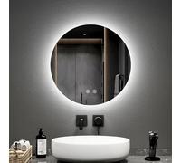 EMKE Miroir de Salle de Bain Rond diamètre 50 cm, avec Anti-buée+Interrupteur Tactile, Miroir Salle de Bain LED rétro-éclairé, Lumière Blanc Froid 6500K de lumière Variable Miroir Rond LED