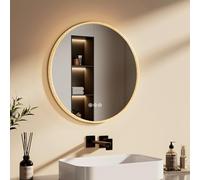 EMKE Miroir Salle de Bain avec Eclairage Rond 60 cm, Antibuée,Cadre Doré,Miroir LED Salle de Bain,Interrupteur Tactile, 3 Couleurs de Lumière, Dimmable, Miroir Salle de Bain